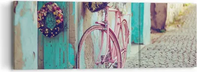 Produktbild von Bild auf Leinwand - Leinwandbild - 3 Teile - Rosa Fahrrad Vintage - 90x30cm - Wand Bild - Wanddeko - Wandbilder - Leinwanddruck - Bilder - Wanddekoration - Leinwand bilder - Wandbild - CA90x30-4471