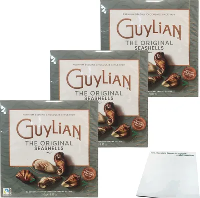 Produktbild von Guylian original belgische Meeresfrüchte Pralinen 3er Pack (3x250g Packung) + usy Block