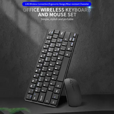 Obrázok produktu pre Sada bezdrôtovej klávesnice a myši 2,4 GHz – kancelárska sada s tenkým dizajnom, Plug and Play, pre PC a notebooky, čierna