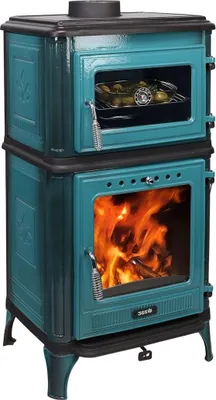 Produktbild von 365® Kaminofen Ferrox 55 Back türkis emailliert 7 kW Gusseisen A+
