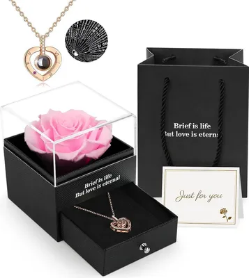 Produktbild von ADAZ Ewige echte Rose mit I Love You Halskette und Geschenkbox