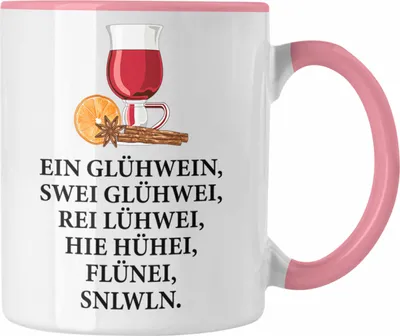 Produktbild von Trendation - Ein Glühwein Tasse Lustig Spruch Glühweinbecher mit Henkel Doppelwandig Glühweintassen Gläser Weihnachtsmarkt Becher Tassen Geschenk - Ein Glühwein Swei (Rosa)