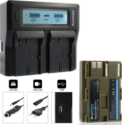 Produktbild von 1x Akku + Lader für Canon EOS 300D 50D 40D 30D 2 BP-511 511A 1600 mAh (7,4V)