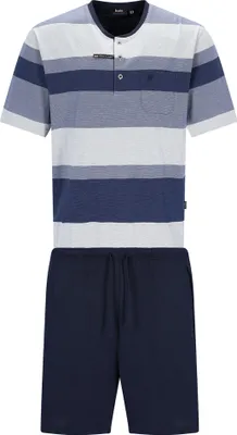 Immagine prodotto di Pigiama da uomo Hajo, corto - Clima confortevole, pigiama, collo rotondo, shorty, misto cotone blu/grigio M