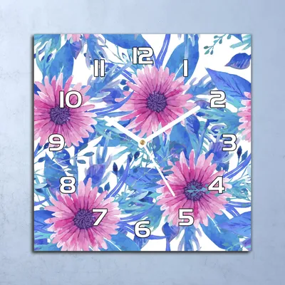 Produktbild von Deko Glasuhr Wanduhr 30x30 Aquarell Blumen Quarz Küchenuhr Bürouhr