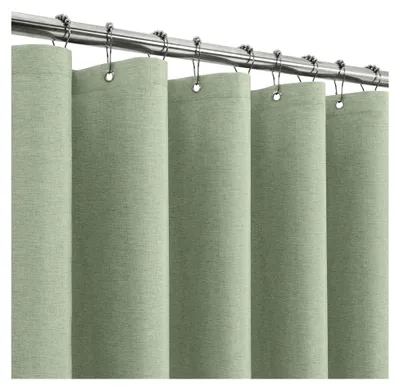 Produktbild von Duschvorhang Leinen mit Metall Duschvorhangringe Stoff Textil Badewannenvorhang Anti Schimmel Bad Vorhang Wasserdicht Badewanne Vorhang Schwerer Shower Curtain Badezimmer - 182 x 182cm (Salbeigrün)