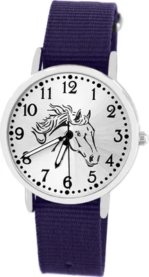 Produktbild von Kinderuhr Pferdemotiv Mädchen Uhr leuchtende Zeiger Kinder Armbanduhr violett