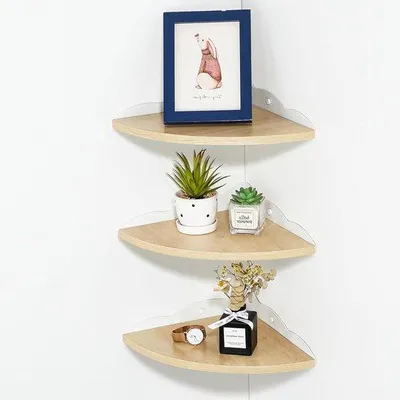 Immagine prodotto di Set di angolari in legno con mensola da parete sospesa - Angolari rustici per libreria a muro - Angolari decorativi