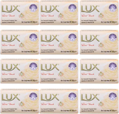Produktbild von 12 x Lux Velvet Touch Stück Seife sanft duftend nach Jasmin und pflegend mit Mandelöl je 80g