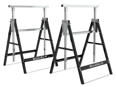 Immagine prodotto di Set di 2 cavalletti telescopici 300kg pieghevoli ideali come trabattello pontile, banco da lavoro e supporto taglia travi.