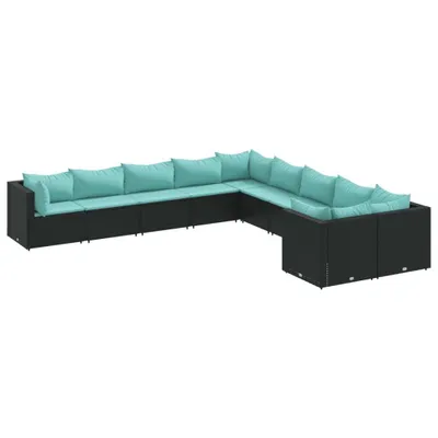 Produktbild von vidaXL 10-tlg. Garten-Sofagarnitur mit Kissen Schwarz Poly Rattan