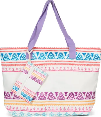 Produktbild von styleBREAKER Große Strandtasche mit buntem Azteken Boho Muster | Damen Schultertasche mit Reißverschluss & Extra-Täschchen | 57,5 x 40 x 15 cm