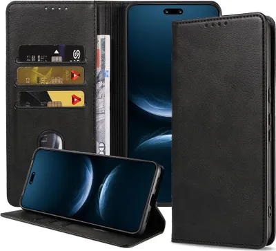 Image de Adapté à l'étui de téléphone Huawei Nova 14 Pro Étui en faux cuir avec fermeture magnétique et porte-cartes Étui de livre avec rabat - Étui de portefeuille avec porte-cartes - Noir - Smartphonics