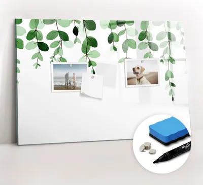 Produktbild von Magnetpinnwand Memoboard - Zubehörsatz - Schwarzer Marker + Schwamm + Magnete - 60 x 40 cm - Pflanzenblätter
