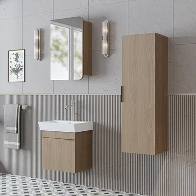Immagine prodotto di Roomart LYCIA-50 Set di mobili da bagno a 4 pezzi, larghezza 50 cm, rovere (chiaro)