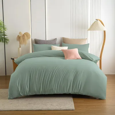 Productafbeelding van Beddengoedset 220x240 cm, groen, microvezel, kreukvrij, met 2 kussenslopen van 80x80 cm, met rits