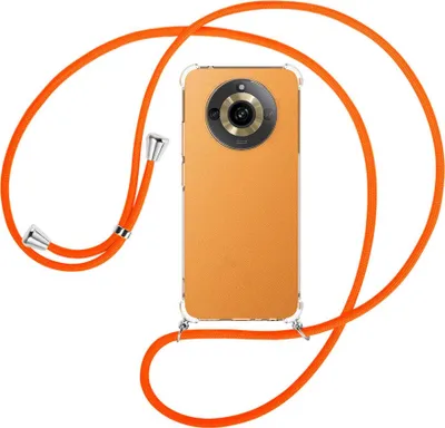 Produktbild von Handykette Backcover-Schutzhülle mit Band (Metall silberfarben) für Realme 11 5G (6.72'') - neonorange