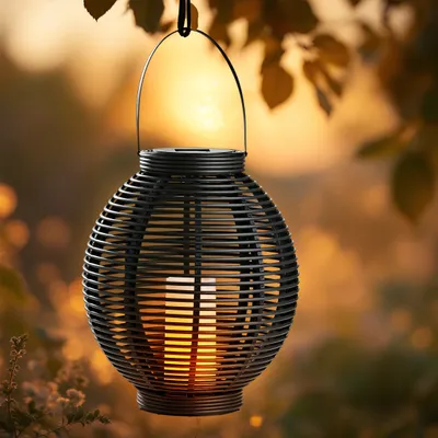 Produktbild von 3.04 XXL Solar Laterne aus Rattan in anthrazit - ca. 45,5 cm x 38 cm - große Deko Leuchte zum stellen oder hängen