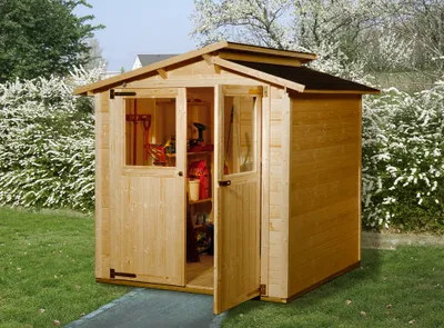 Produktbild von WEKA 323.2520.21400 Gartenhaus/Blockbohlenhaus Trend mit Doppeltür ; Größe: 2 ; Farbgebung: Lasiert ; Wandstärke: 19 mm ; Maße (LxBxH): 254 cm x 194 cm x 221 cm ; Seitenwandhöhe: 185 cm
