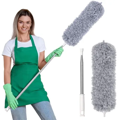 Obrázok produktu pre TRANKIELO® - Teleskopická tyč na utieranie prachu až do dĺžky 245 cm - Ohybná hlavica z mikrovlákna - Ideálna na vysoko položené povrchy
