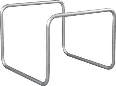 A silver metal bed frame support.