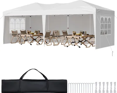 Immagine prodotto di Gazebo pieghevole VEVOR, 5,9 x 2,96 x 2,65 m, tendone, tenda da giardino con pareti laterali e finestre ventilate, 3 altezze, protezione solare per eventi all'aperto, bianco