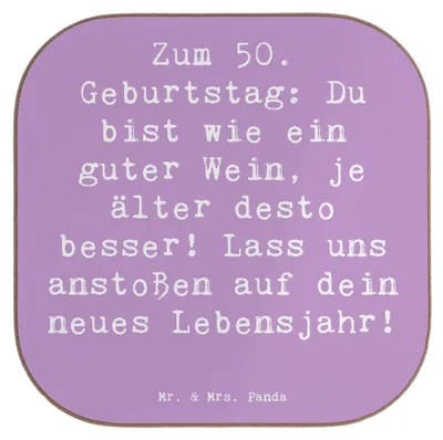 Produktbild von Mr. & Mrs. Panda Untersetzer für Gläser Spruch 50. Geburtstag - Lavendeltraum - Geschenk, gläseruntersetzer, 50 Jahre, Jubiläum, Geburtstagsgeschenk, Tischuntersetzer