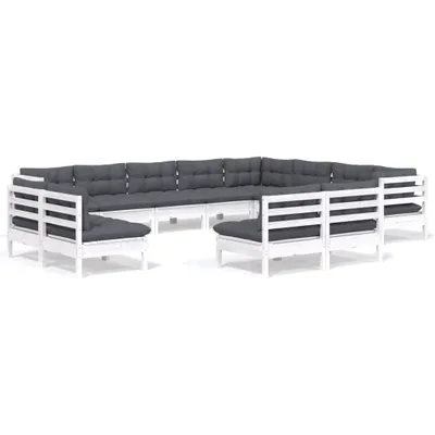 Produktbild von vidaXL 12-tlg. Garten-Lounge-Set mit Kissen Weiß Massivholz Kiefer