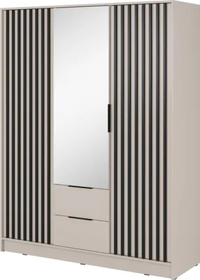 Produktbild von BETTSO Dreitüriger Kaschmir-Kleiderschrank Nelly 3D-Lamellen mit Spiegel und Schubladen