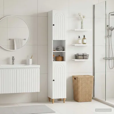Obrázok produktu pre Maison Exclusive – Skrinka do kúpeľne s otvorenou policou, model ALKMAAR, vysoký lesk, biela farba