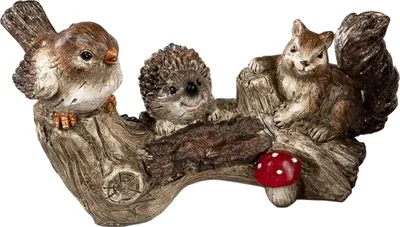 Produktbild von Deko Eichhörnchen Vogel Spatz Igel auf Ast Zweig Pilz Tier Garten Figur Skulptur