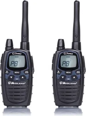 Zdjęcie produktu dla Midland G7 Pro Walkie Talkie, Profesjonalne radio mobilne (PMR), 69 kan., 446.00625 - 446.09375 MHz, 10 m, LCD, AA