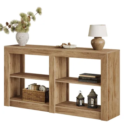 Image de Tribesigns Farmhouse Table console, table de couloir de 150 cm pour l'entrée, console en bois derrière le canapé pour le salon, l'entrée, le foyer, couleur chêne