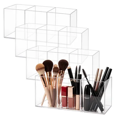 Immagine prodotto di Omgoods - Set di 4 organizer trasparenti in acrilico per cosmetici, con 3 scomparti