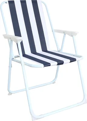 A striped camping chair against a white background.