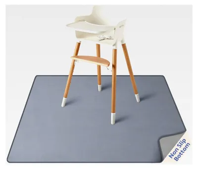 Produktbild von Spritzschutzmatte für Hochstühle, 128 x 128 cm, abwischbar, wasserdicht und waschbar, rutschfester Bodenschutz, Grau