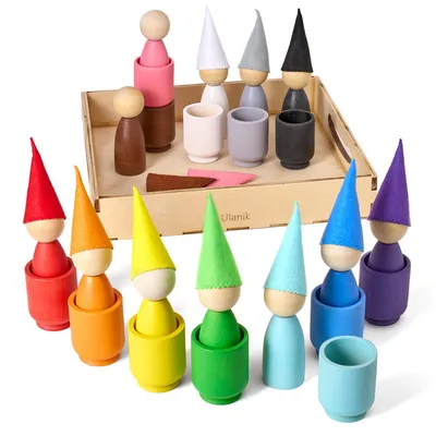 Produktbild von Montessori-Holzspielzeug "Püppchen mit Mützchen in Bechern"