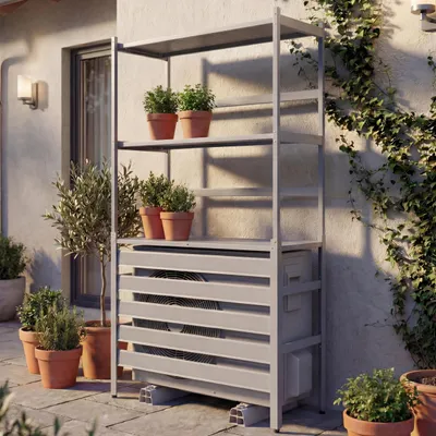 Produktbild von Aluminium Verkleidung für Klimaanlage/Wärmetauscher HWC-P95, Abdeckung Schutzgitter Regal 163x90x38cm  grau