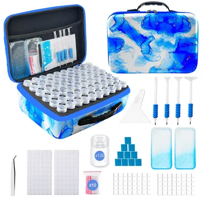 Produktbild von Aufbewahrungsbox für Diamantmalerei mit Punktierwerkzeug, 240 Fächer, Perlenorganizer für 5D-DIY-Kunstsets, tragbare Bastelbox für Diamantmalerei-Zubehör (blau)
