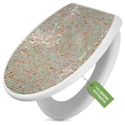 Produktbild von Toilettendeckel weiß mit Absenkautomatik und Motiv Grüne Fliesen [TDW 11375]