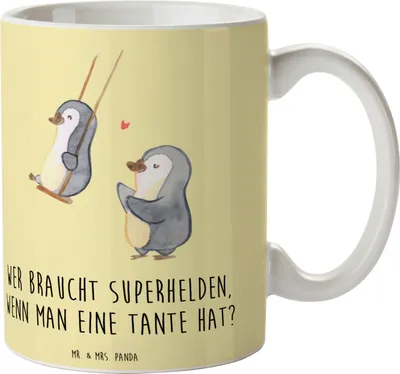 Produktbild von Mr. & Mrs. Panda Pott Lieblings-Tante - Gelb Pastell - Geschenk, Heldin, Becher, Lebenshilfe, Familienmitglied, Unterstützung, Trinkbecher, Neffe, Kaffeetasse, Nichte