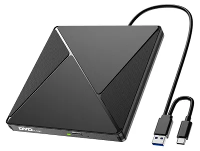 Zdjęcie produktu dla Zewnętrzny napęd CD/DVD z interfejsem USB 3.0 i USB-C, przenośny, przeznaczony do komputerów PC i laptopów