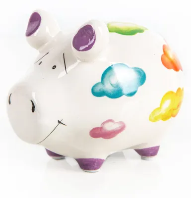 Produktbild von buntes Sparschwein mit Wolken-Motiv aus Keramik 12 x 9 cm
