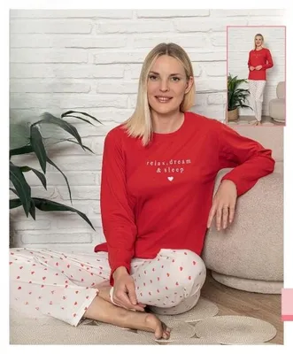 Zdjęcie produktu dla Damski szlafrok/piżama, czerwony, rozmiar XXL, długi, dwuczęściowy zestaw, model C-62
