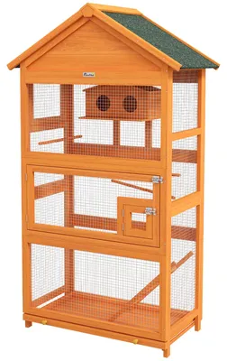 Produktbild von Dreitš¹rige Vogelvoliere mit Haus, Leiter und Tablett, aus Holz und Metall, 92 x 52 x 171 cm, orange und grš¹n