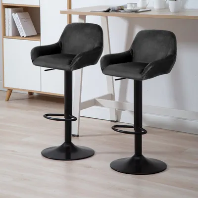 Produktbild von 2er-Set Barhocker aus Samt - Barstuhl Tresenhocker Küchenstühle Höhenverstellbar -Schwarz