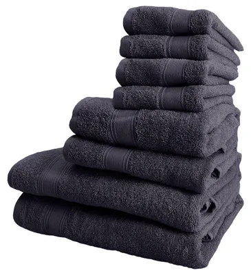 8-teiliges Badetuch-Set, 100% Baumwolle, dunkelgrau