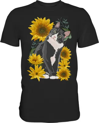 Produktbild von Sonnenblumen Katze T-Shirt Lustiges Garten Geschenk Gärtner – Black / S
