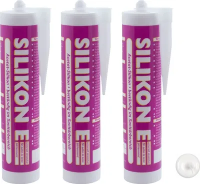 Produktbild von ARLI SET: 3x Silikon 310ml weiß Universal Sanitär Bad Dusche Küche Fuge Fenster innen außen - 3 Kartuschen