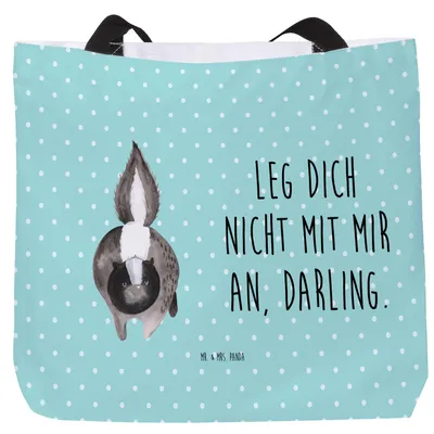 Produktbild von Mr. & Mrs. Panda Tote Bag Stinktier Angriff - Türkis Pastell - Geschenk, Reisetasche, Raubtier, Wildtier, Drohung, Laptoptasche, Tragetasche, Tasche, Skunk, Schultasche